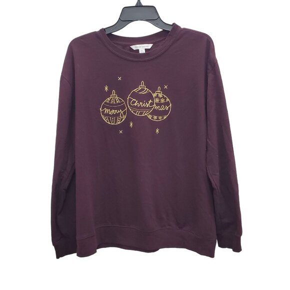 Celebrate Together‎ Women's Burgundy Gold Embroidered Merry Christmas Sweater XL - Picture 1 of 5